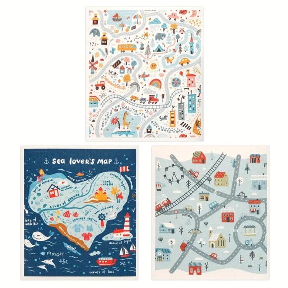 NEW Set of 6 Swedish Dishcloths - Road and Maps - Reusable, Biodegradable - Picture 3 of 9